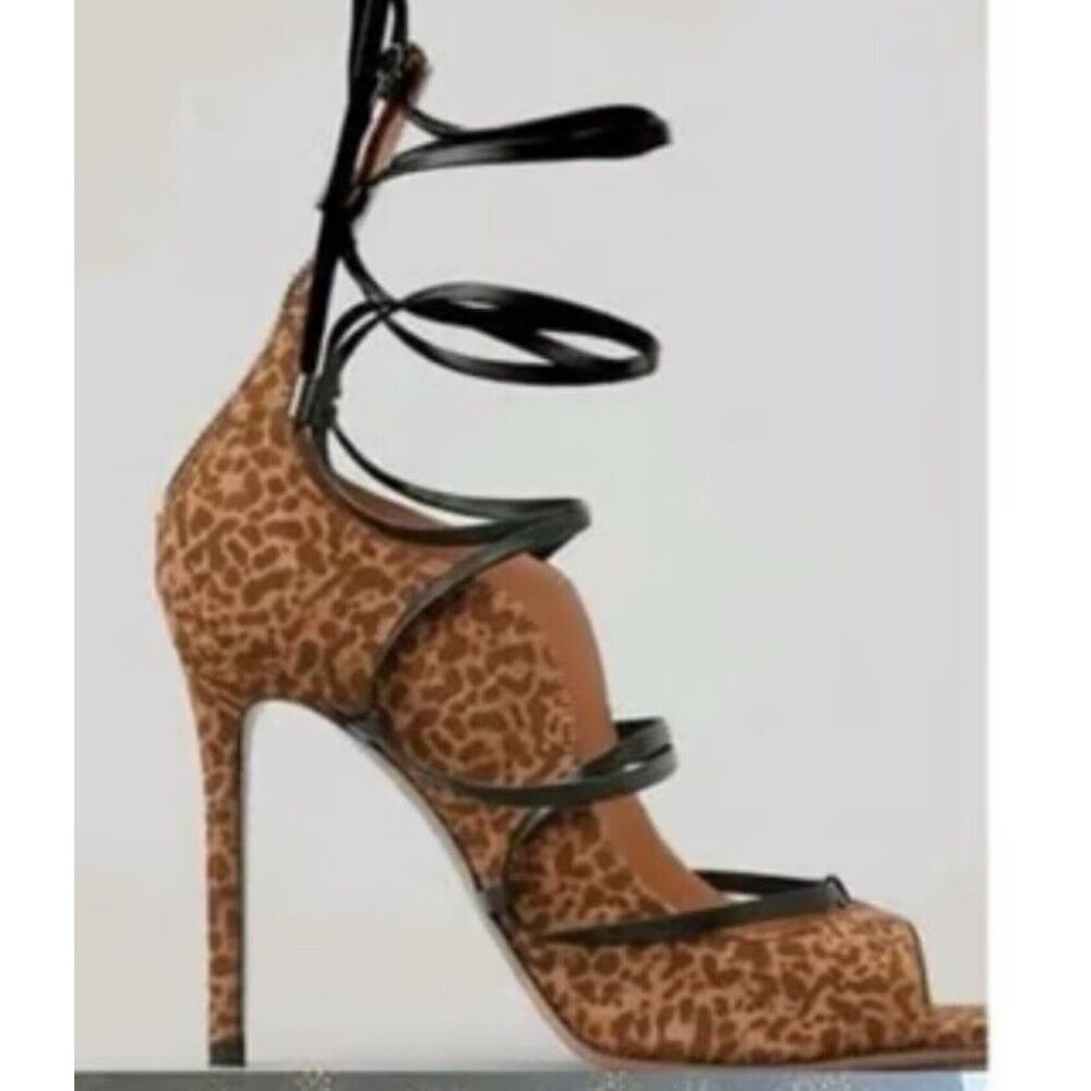 NEW Lita by Ciara Solid Square Toe Strappy Heels •38/ US 7• Pumps Cheetah Wrap